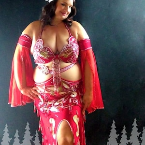 Red Belly Dance Costume: Custom Made Lycra Outfit with Cutouts