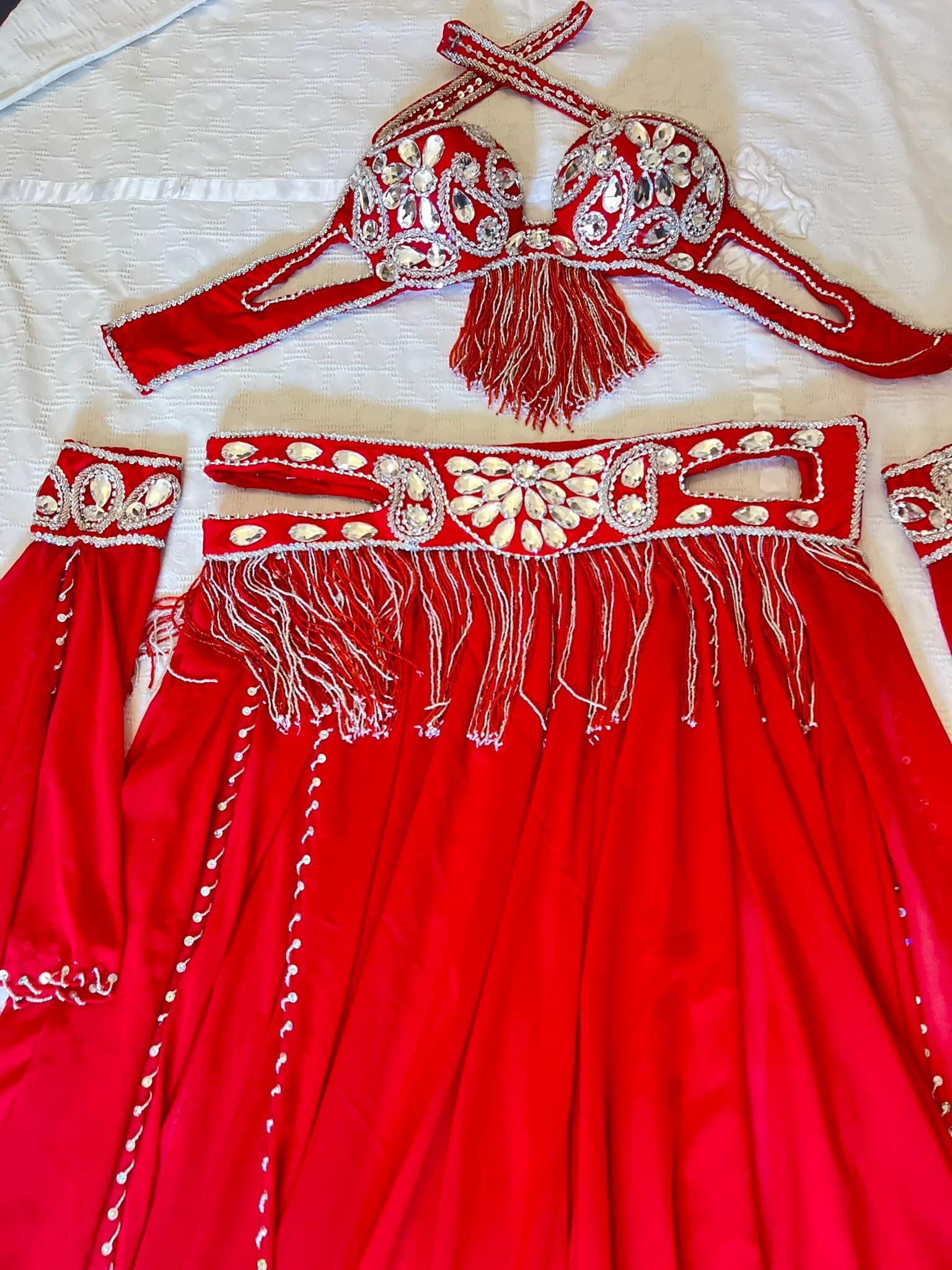 Custom Egyptian Belly Dance Costume: Lycra & Chiffon, Rhinestone