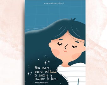Não tenha medo do escuro Cartão de felicitações - Postal ilustrado feminista - Cartão motivacional feminino - Citação positiva
