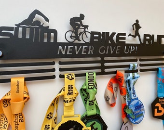 Personalized triathlon rack medal hanger, Medal Hanger Holder Display Rack, Wall hanger display stand for sports medals, best sports gift