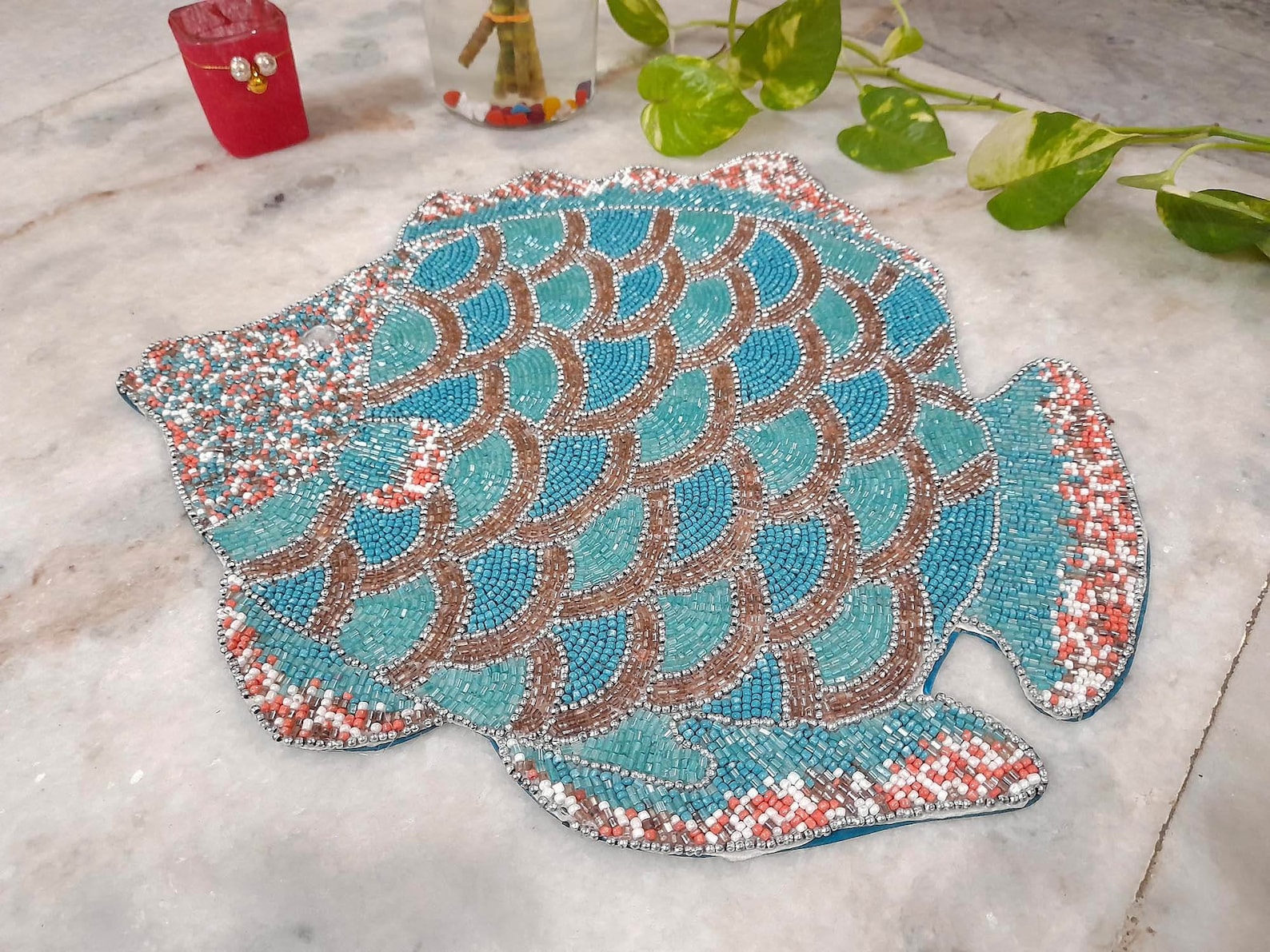 Blue fish placemats dinner room decor Placemats Beaded Etsy