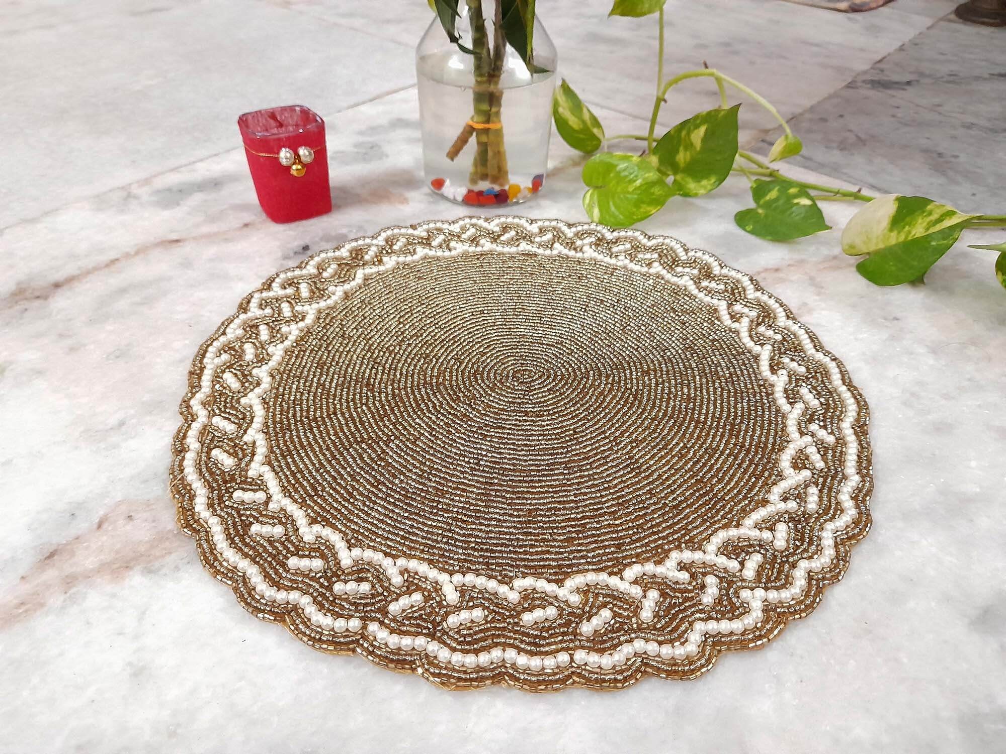 Round Table mat placemat Gold Beaded mat Table décor Dining Etsy
