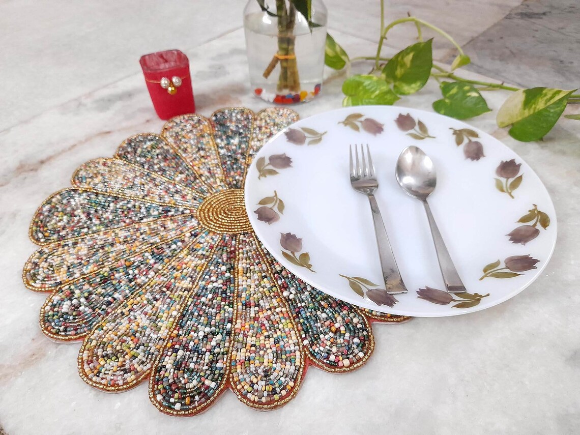 Hand woven Table Mats Round Placemats Beaded Table Mat Etsy