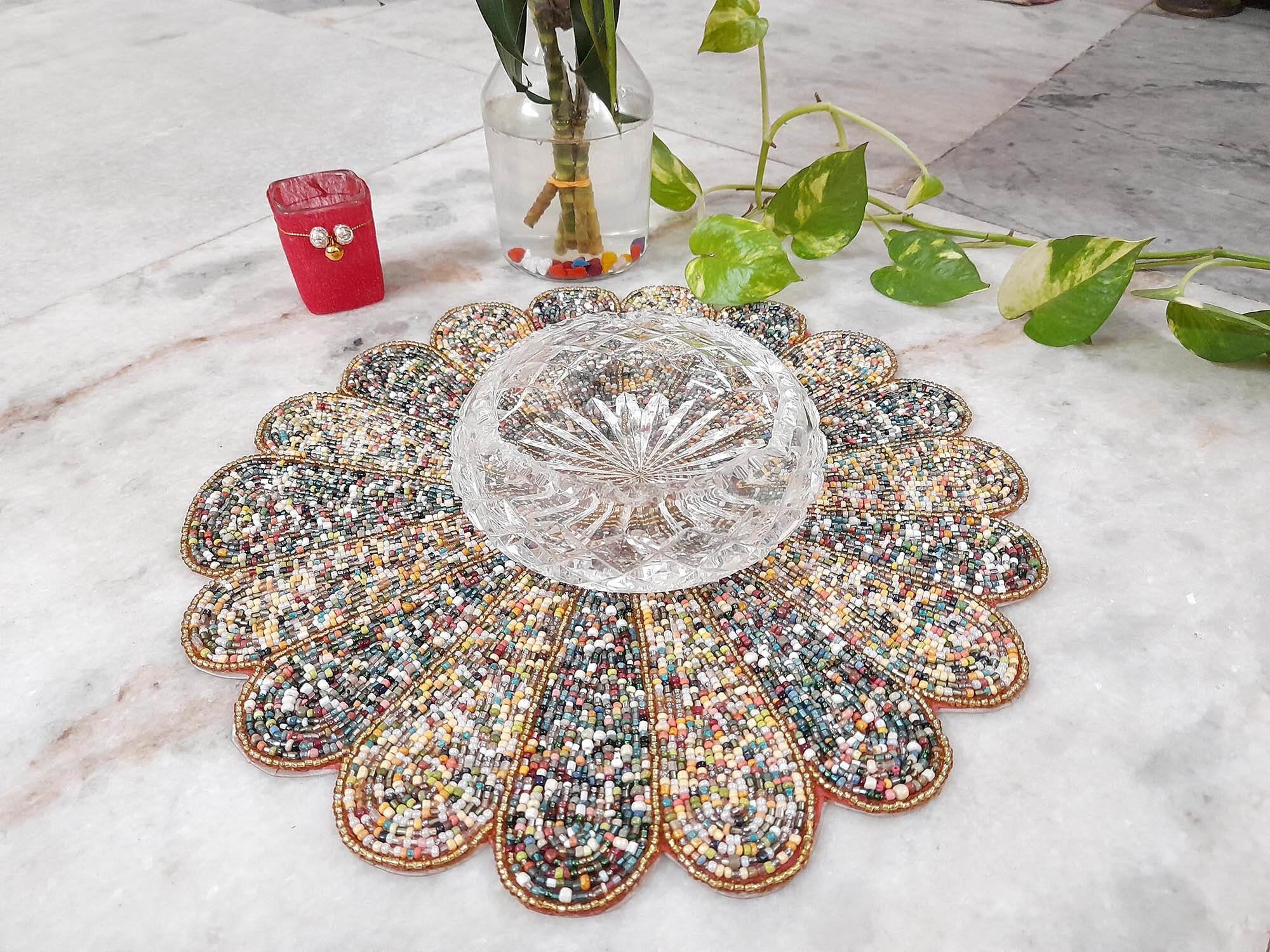 Hand woven Table Mats Round Placemats Beaded Table Mat Etsy