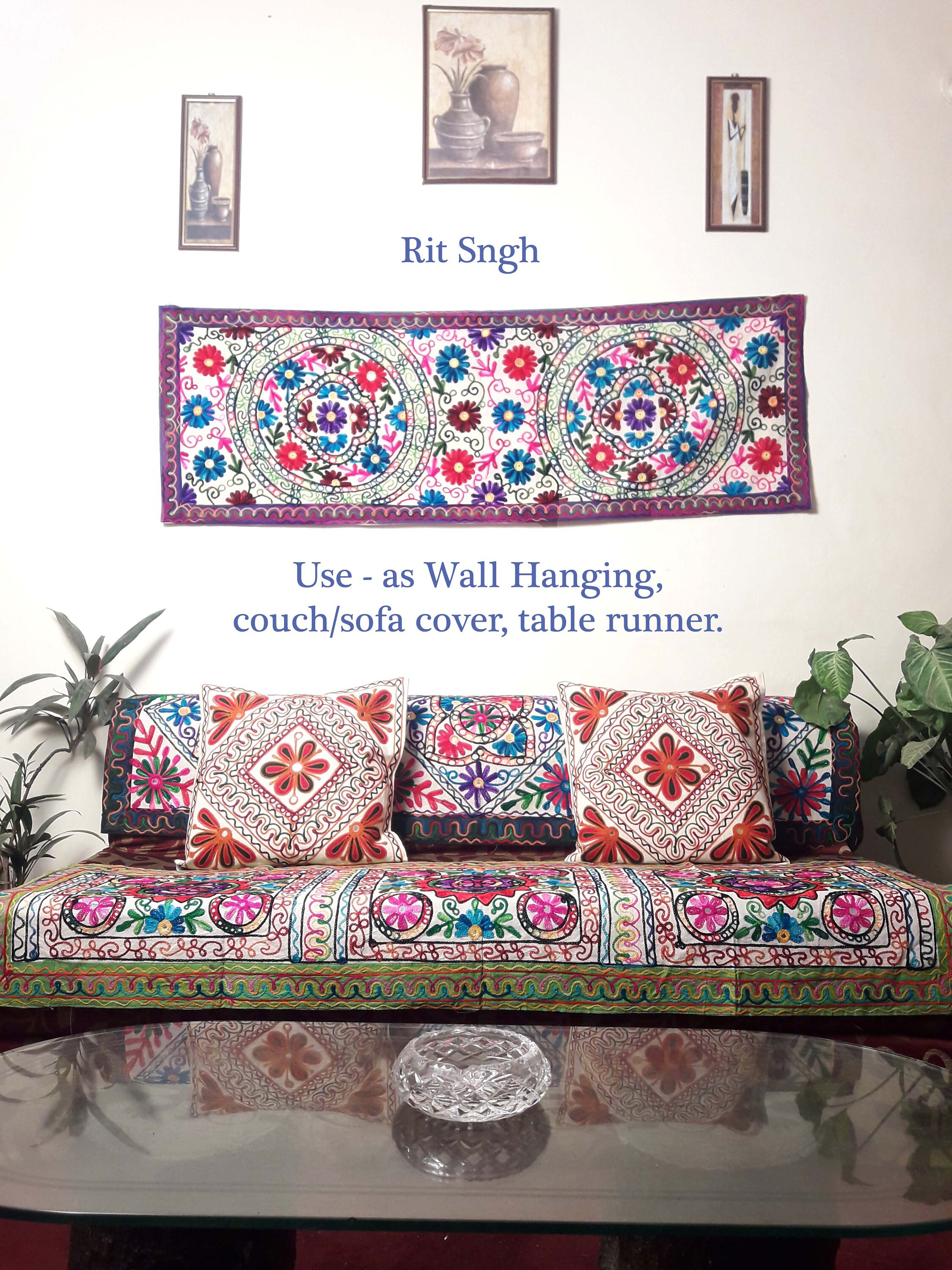 Hippie Handmade Wall Hanging Table Runner Wall Tapestry Boho Wall Decor Floor Carpet Gypsy