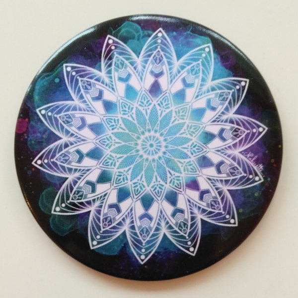 Magnet/Aimant mandala Flocon by Nahuette - Bleu/Blanc - 76 mm - Zen - Décoration