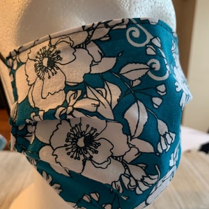 Floral Face Mask 2 Layer Cotton Adjustable Reversible  Floral Blue Pink Yellow with Cream and Taupe Reverse Side Made in USA