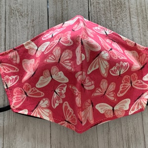 Breast Cancer Awareness Face Mask -  Adult Cotton 2 Layer Face Mask Adjustable and Reversible -Pink Butterfly Face Mask