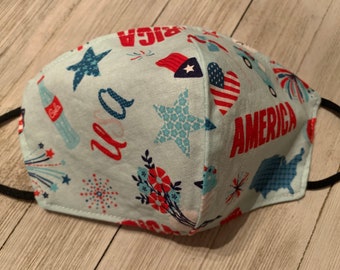 USA America Patriotic Adult Face Mask 100% Cotton