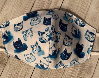 Kitty Cat Face Mask Little Kids Size 100% Cotton Adjustable Reversible Cat Faces Mask Made in USA