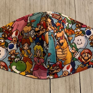 Super Mario Face Mask.  Gaming Face Mask.  Adult / Big Kid Adjustable Reversible Nintendo Cotton Face Mask Adult Size