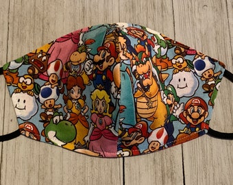 Super Mario Face Mask.  Gaming Face Mask.  Little Kid Adjustable Reversible Nintendo Cotton Face Mask Little Kid Size