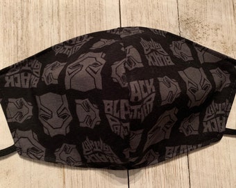Black Panther Face Mask Little Kids  2 Layer 100 Percent Cotton Adjustable Reversible  Made in USA