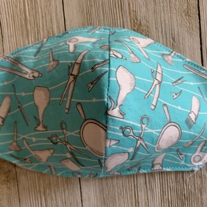 Scissors Hair Stylist Barber Face Mask 100% Cotton 2 Layer Handmade in USA Aqua