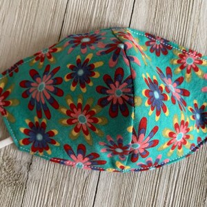 Little Girls Flower Face Mask 2 Layer Cotton Reversible and Adjustable Flower Power and Denim Made in USA