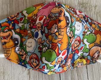 Super Mario Face Mask.  Gaming Face Mask.  Adult / Big Kid Adjustable Reversible Nintendo Cotton Face Mask Adult Size