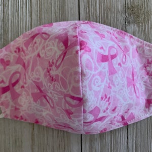 Breast Cancer Awareness Face Mask -  Adult Cotton 2 Layer Face Mask Adjustable and Reversible -Pink Ribbon and White Face Mask