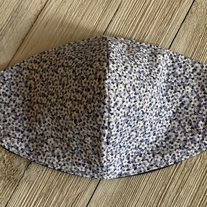 Blue Floral Face Mask - Kids Girls Cotton 2 Layer Face Mask Adjustable Straps Reversible Blue Floral and Denim