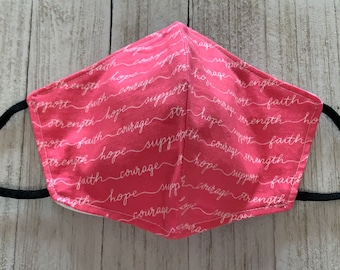 Breast Cancer Awareness Face Mask -  Adult Cotton 2 Layer Face Mask Adjustable and Reversible -Support Words