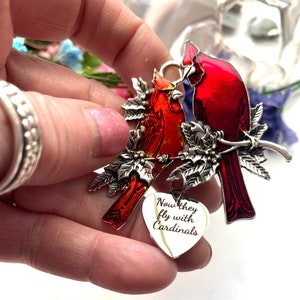 Now they fly with cardinals, Cardinal memorial ornament, loss of loved ones, funeral gift, bereavement gift, Cardinals Mom and Dad memorial