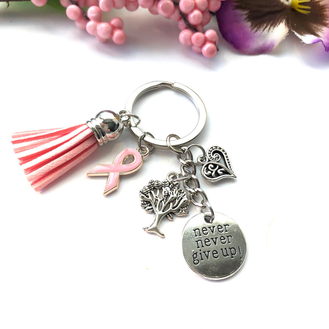 Breast Cancer Awareness Keychain Never Give up Keychain Gift Etsy