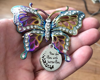 Butterfly Memorial Fridge Magnet: Crystal Accent Charm