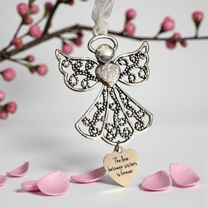 Sister Angel Ornament, Stainless Steel Charm, Memorial Gift