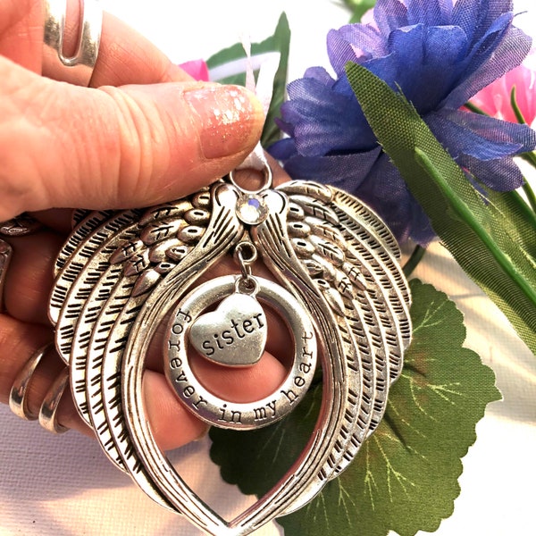 Loss of Sister, Forever in my heart angel wing ornament, Sister memorial ornament,  in memory of Sister, sympathy gift for Sister loss