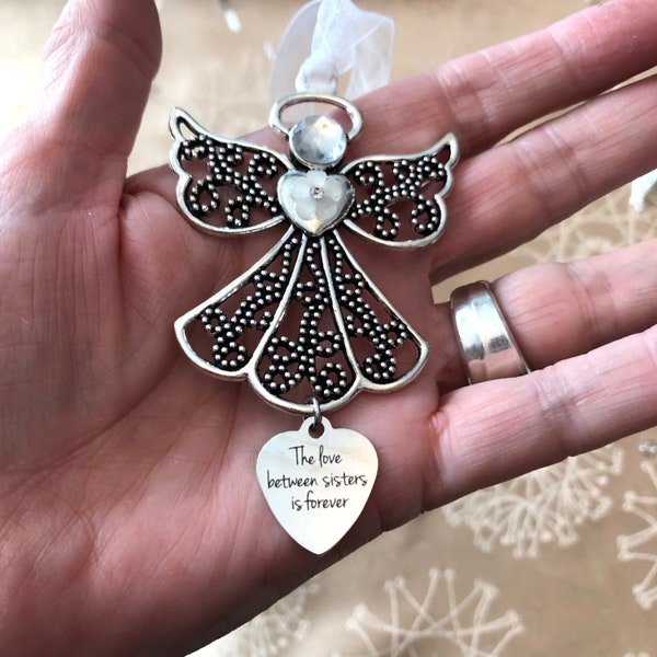 The love between sisters is forever angel ornament, Sister Angel, Memorial Ornaments, Gift for Sister,  Angel Sister, Sister Ornament,