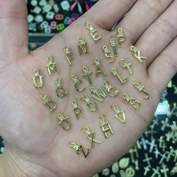 10pcs Bracelet Necklace Making Findings pave Zircon Gold 26 Alphabet  Initial Letter Charms Pendant Supplies