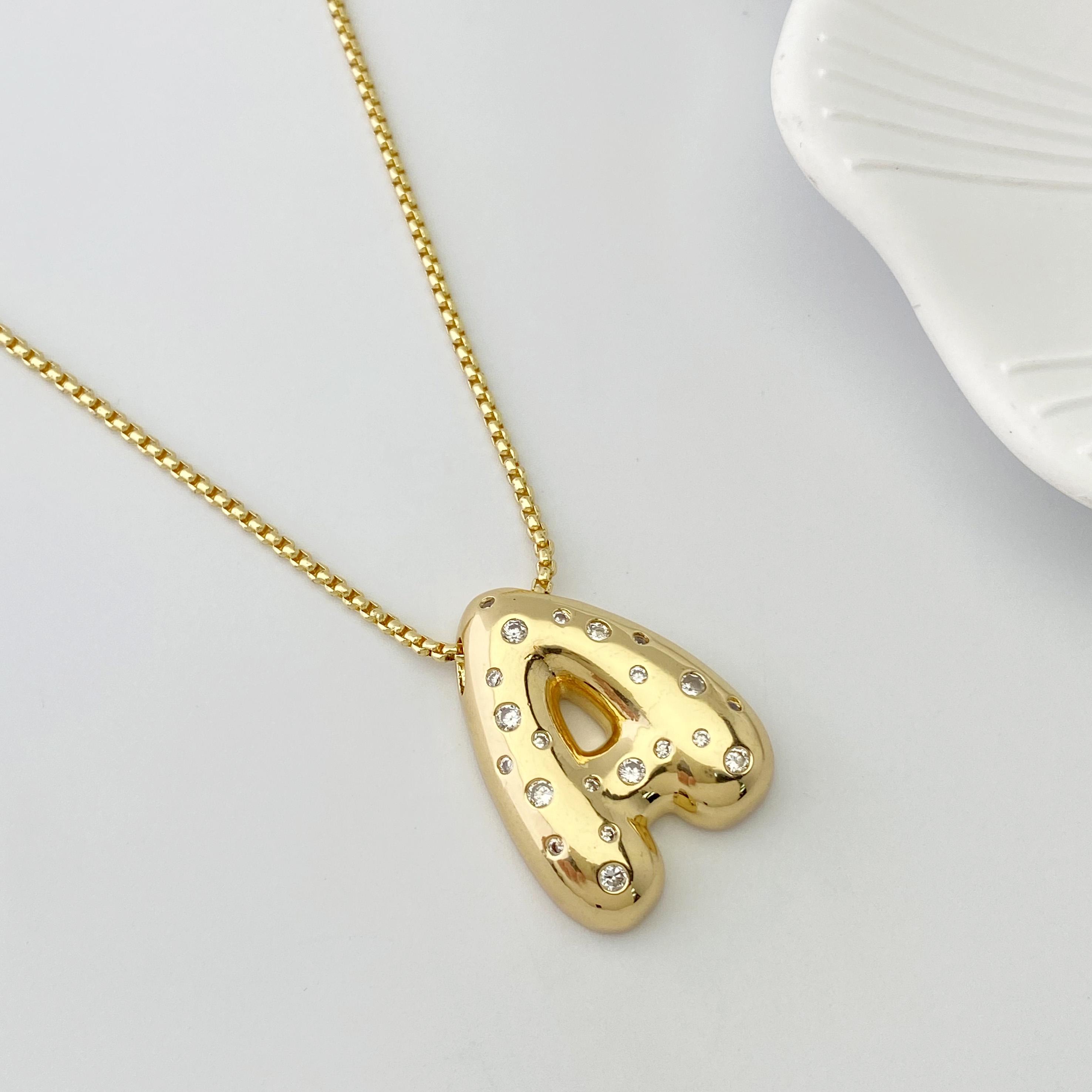 Pendentif Initial 'A' En Zircone Cubique Plaqué Or 925 - Chaîne 18 Pouces Ajustable Neuf