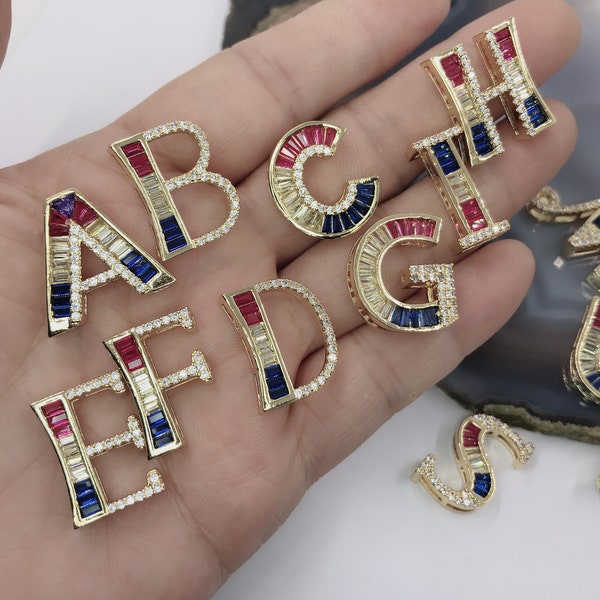 A-Z Letter Alphabet  cz zircon Gold Metal jewelry Charms space bead for Women Girls Parts bijou Accessories Decorations Gift