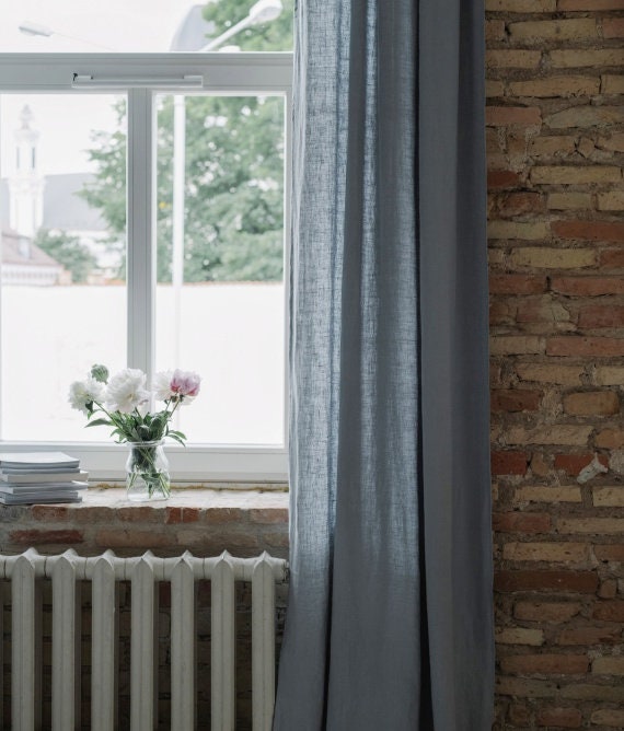 Silver Gray Tie Top Linen Curtain Night Curtain Linen Etsy