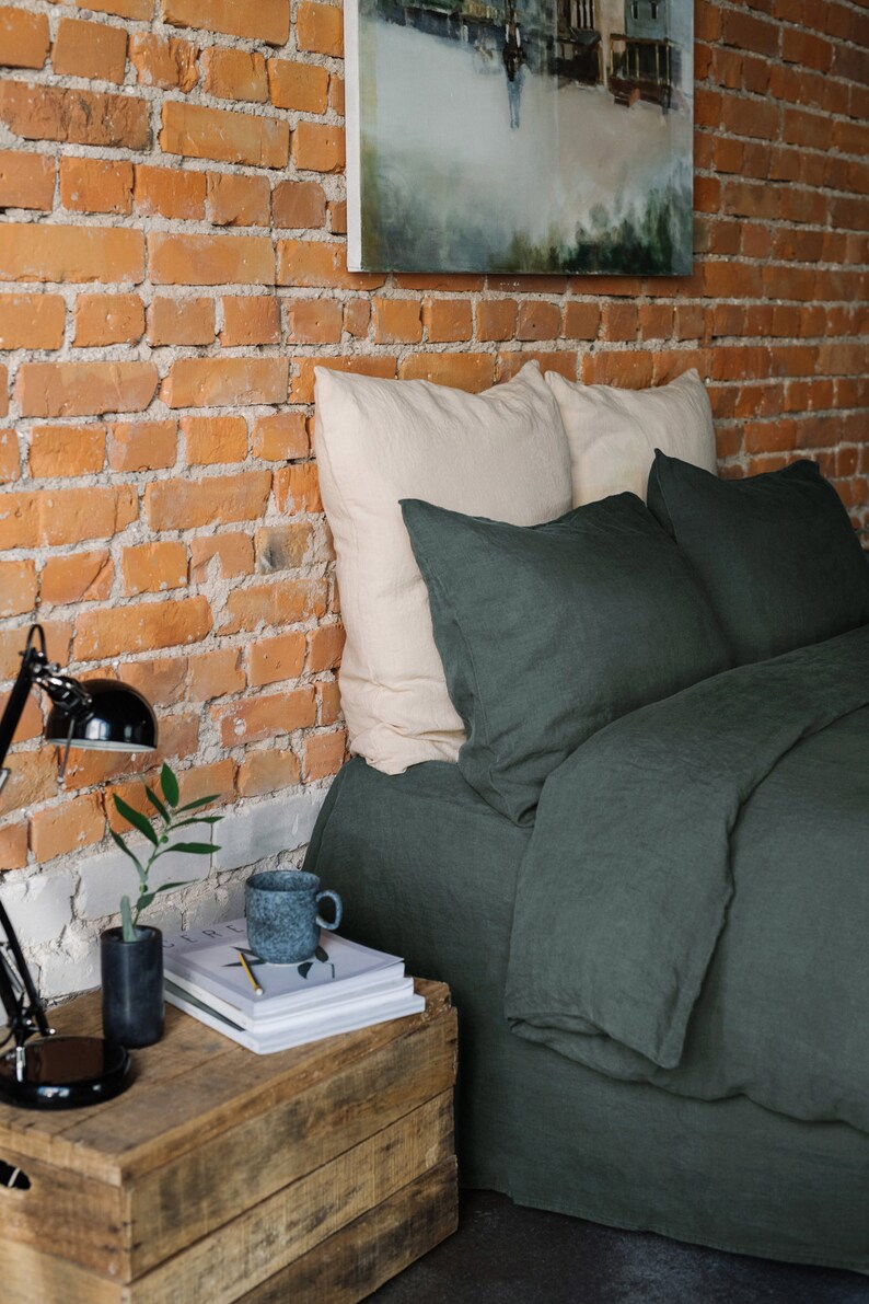 Green Washed Linen Fitted Sheet King/Queen Fitted Sheet Etsy