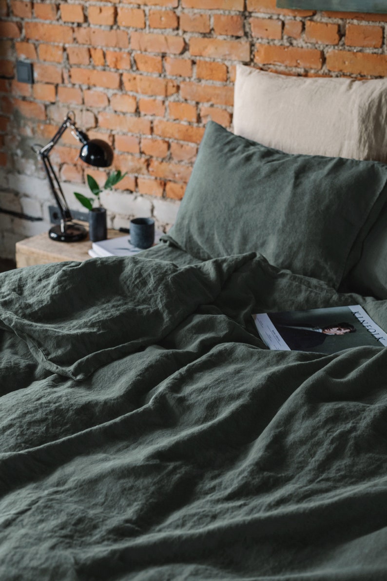 Green Washed Linen Fitted Sheet King/Queen Fitted Sheet Etsy