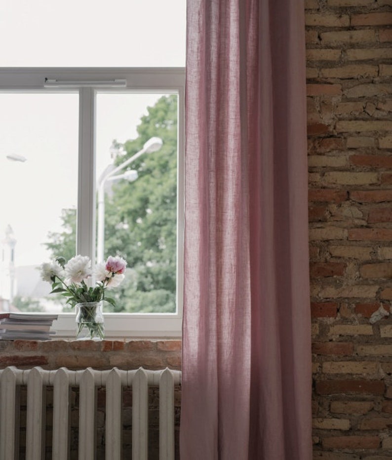 Pink Mist Tie Top Linen Curtain Night Curtain Linen Curtain Handmade Linen Pink Curtains Bedroom Linen Linen Drapes
