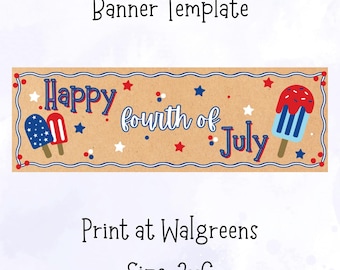 Fourth of July Popsicle Banner Template | Red White Blue Party Decor (Digital Download)