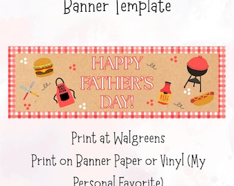 Father's Day BBQ Banner Template | Grill Master Party Decor (Digital Download)