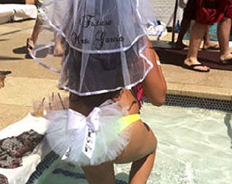 Tiara, Booty Veil, (Bachelorette Party Bikini Veil, Butt Veil), Hair Veil. Purchase items separately or as a PERSONALIZED set