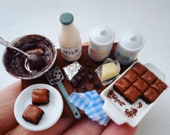 Dollhouse, Dollhouse food, Food for dollhouse, Doll food, Miniature cake, Miniature brownie, Dollhouse brownie, Dollhouse brownie set