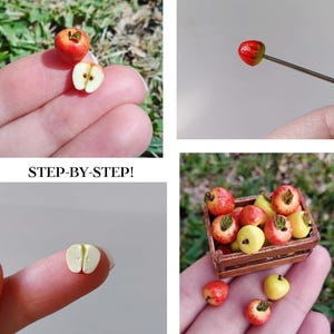 Miniaturowe jabłka – samouczek PDF, miniaturowe jedzenie DIY, przewodnik do natychmiastowego pobrania, hiperrealistyczne owoce z gliny polimerowej, jedzenie w domku dla lalek, miniaturowe jedzenie zdjęcie 2