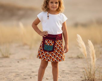 Girls Reversible Wrap Skirt | Handmade Cotton Kids Skirt Age 3–10 | Adjustable Waist Denim Skirt | 2-in-1 Boho Children’s Clothing |