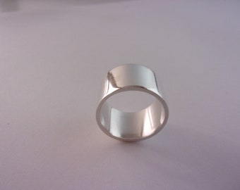 Wide flat solid silver ring