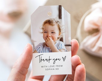 Photo Thank You Tag, Favor Tag Template, Thank You Tag Heart, Photo Gift Tag, Birthday Girl, Picture Thank You Tag, Printable Favor Tag