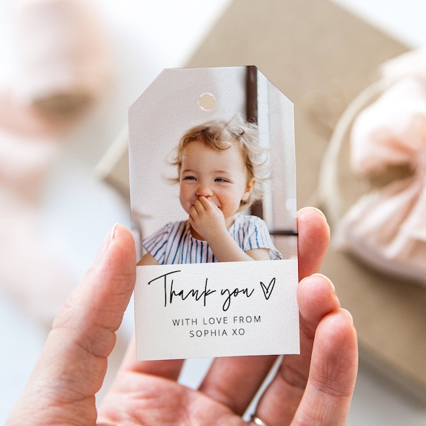 Photo Thank You Tag, Favor Tag Template, Thank You Tag Heart, Photo Gift Tag, Birthday Girl, Picture Thank You Tag, Printable Favor Tag