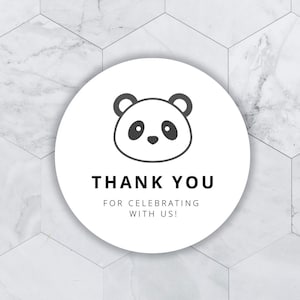 Adesivo de rosto de panda, obrigado, adesivo editável de agradecimento, panda fofo, adesivos redondos imprimíveis, aniversário infantil mínimo, animal scandi
