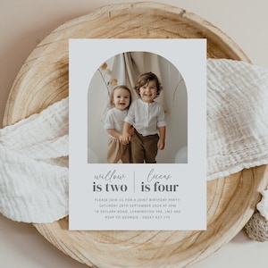 Joint Birthday Party Invitation, Sibling Birthday Party, Arched Invitation, Brother Sister Birthday, Birthday Invitation Template