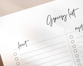 Editable Grocery List | Grocery Checklist | Edit Grocery List | Minimal Grocery List | Shopping List | Edit Grocery List | US Letter + A4