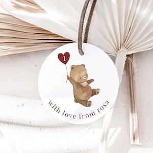 Orsetto di San Valentino, modello adesivo di ringraziamento, picnic con orsacchiotti, palloncino cuore orso, 1° compleanno, adesivo rotondo, adesivo stampabile di ringraziamento