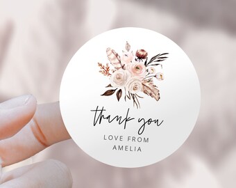 Boho Floral Sticker Template | 2 inch | Floral Thank You Sticker | Boho Thank You Sticker | Printable Thank You Sticker